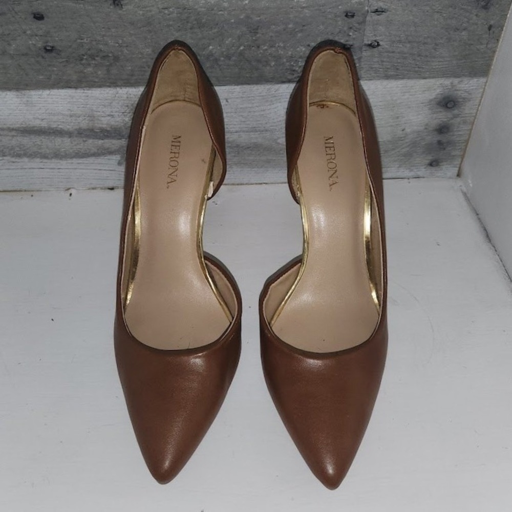 Merona Womens Cognac Brown Pointed Toe d'Orsay Stiletto Pumps Heels Size 7
